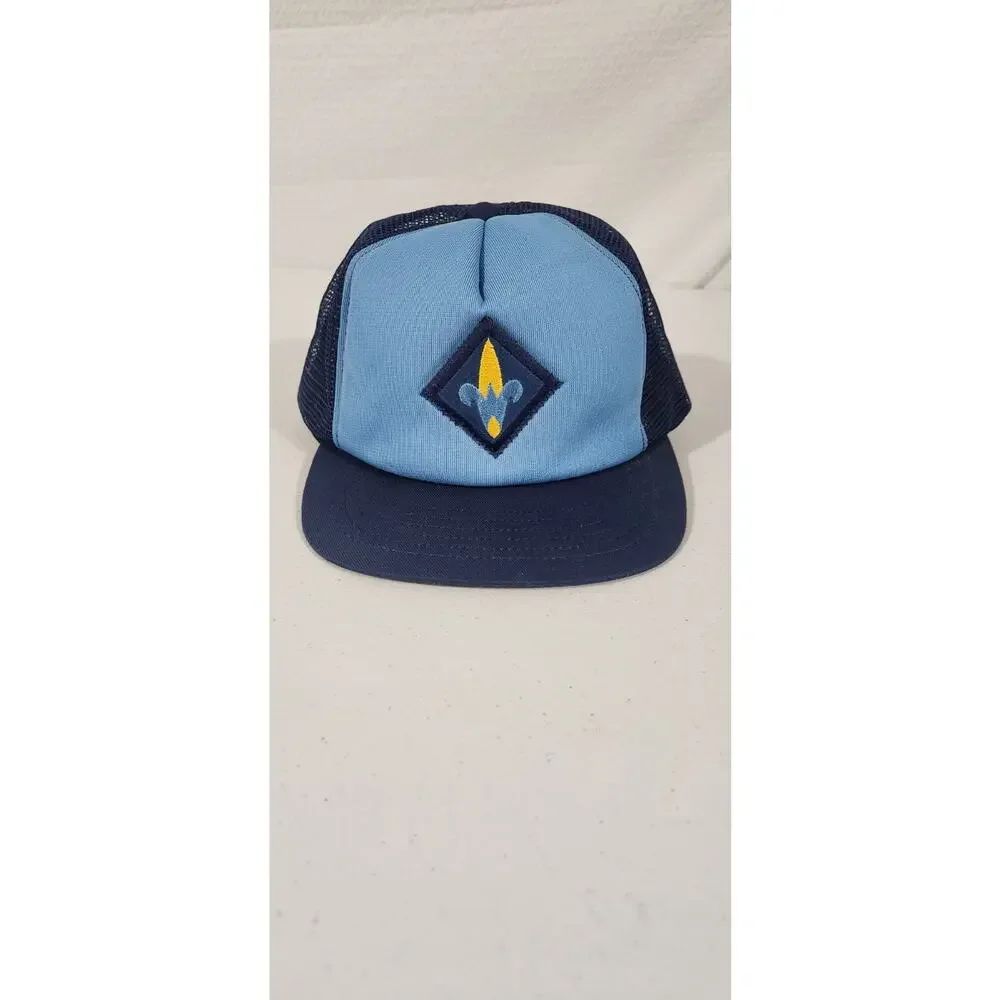 Vintage Webelos Cub Scout Hat Official Boys Blue Merit Badge Snapback Made USA